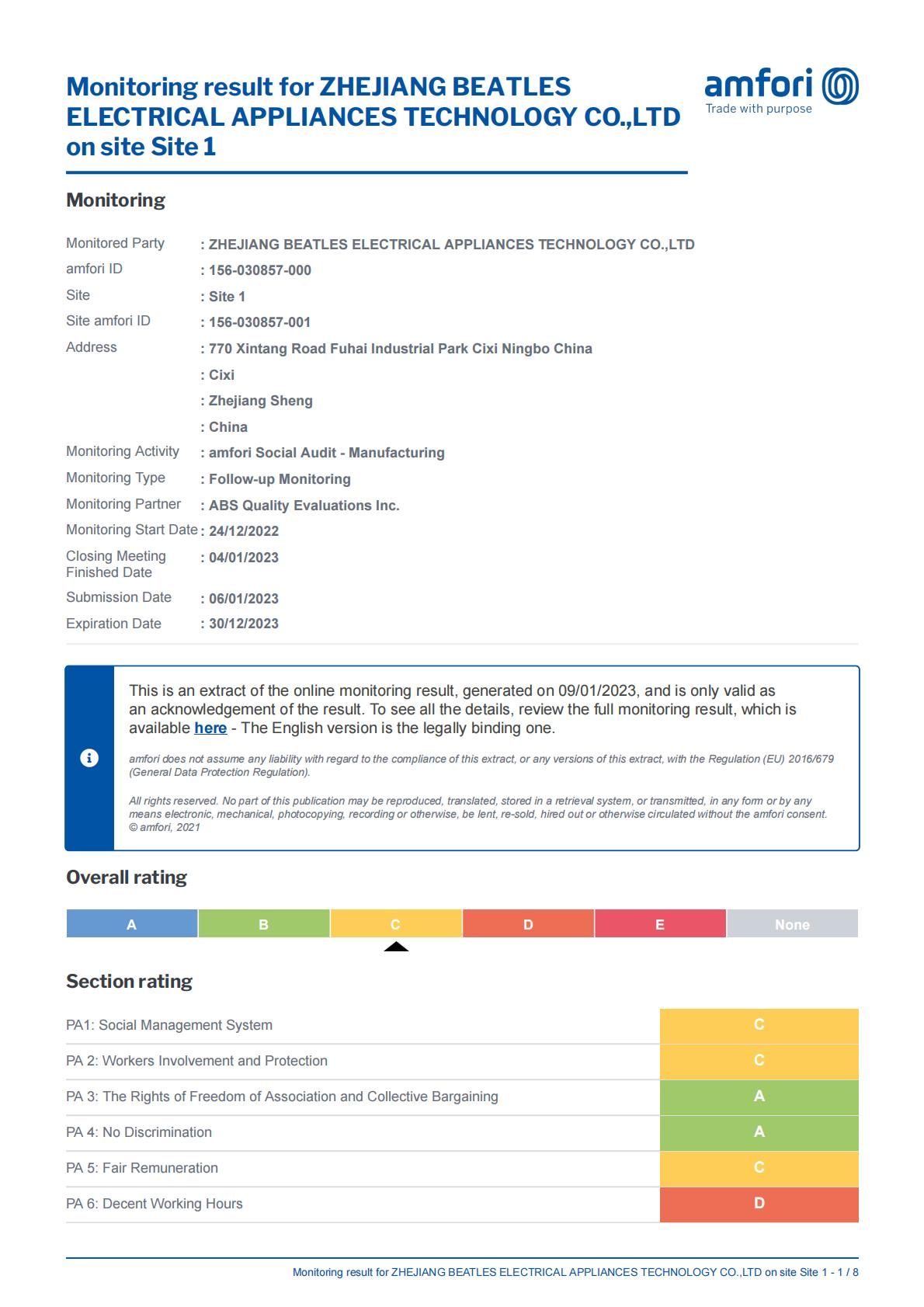 BSCI Certificate
