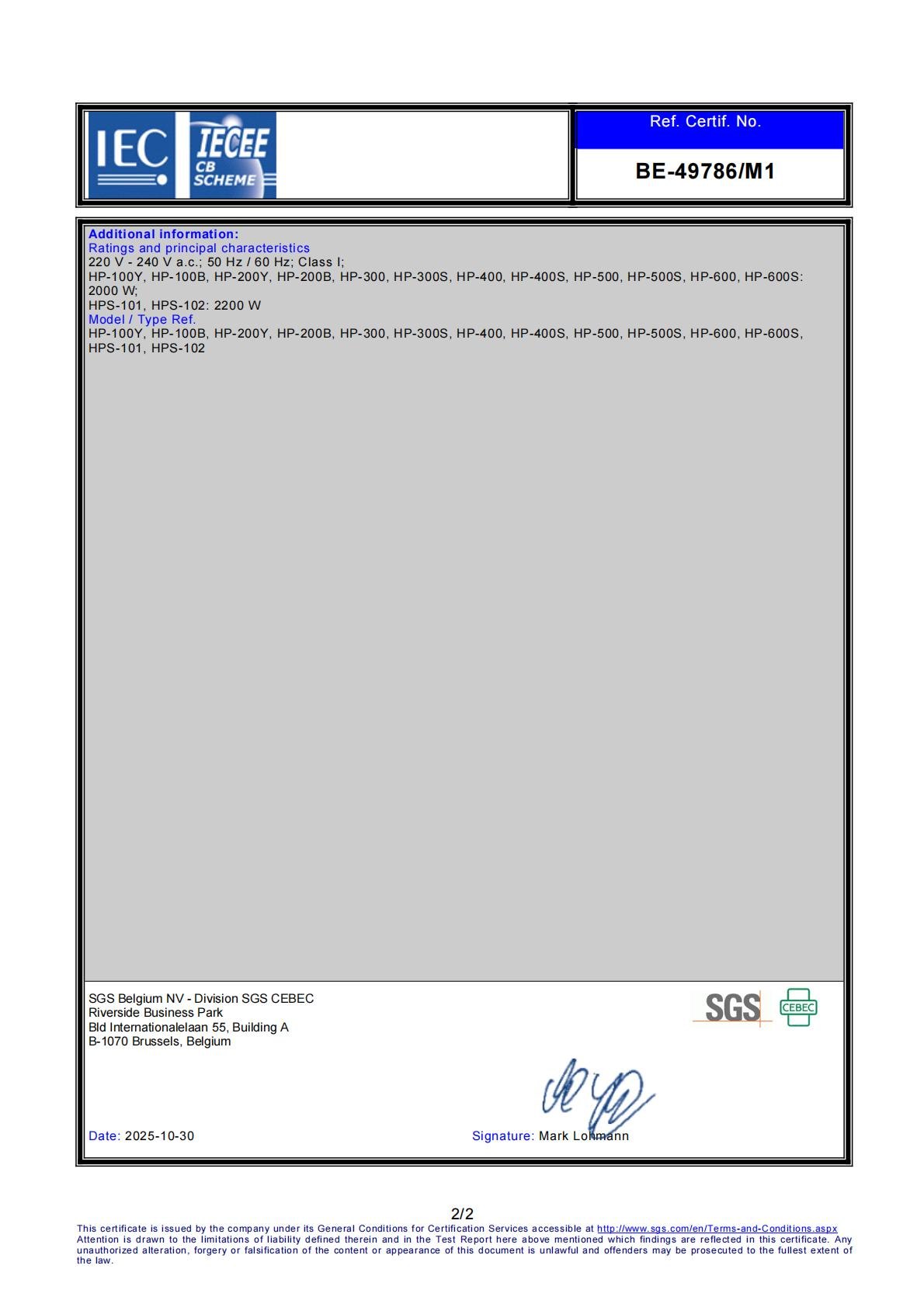 CB Certificate Page 2